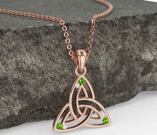 Diamond Peridot Rose Gold Silver Celtic Trinity Knot Necklace
