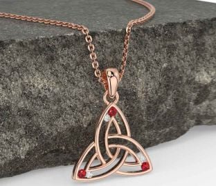 Diamond Ruby Rose Gold Silver Celtic Trinity Knot Necklace
