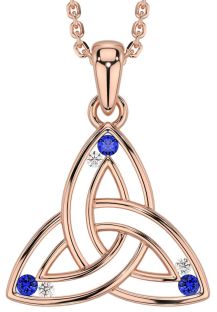 Diamond Sapphire Rose Gold Silver Celtic Trinity Knot Necklace