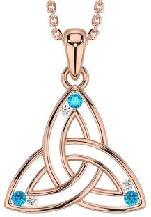 Diamond Topaz Rose Gold Silver Celtic Trinity Knot Necklace