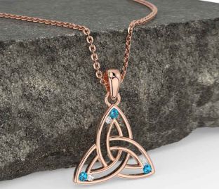 Diamond Topaz Rose Gold Silver Celtic Trinity Knot Necklace