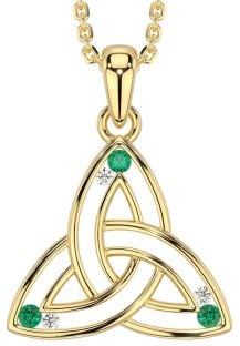 Diamond Emerald Gold Silver Celtic Trinity Knot Necklace