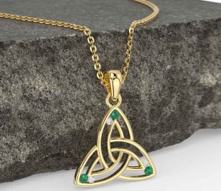 Diamond Emerald Gold Silver Celtic Trinity Knot Necklace
