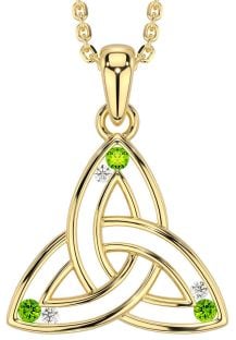 Diamond Peridot Gold Silver Celtic Trinity Knot Necklace