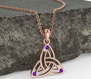 Diamond Amethyst Rose Gold Celtic Trinity Knot Necklace