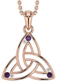 Diamond Alexandrite Rose Gold Celtic Trinity Knot Necklace