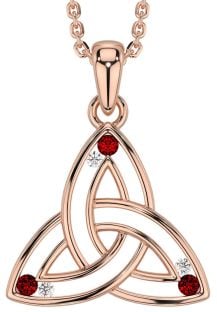 Diamond Garnet Rose Gold Celtic Trinity Knot Necklace