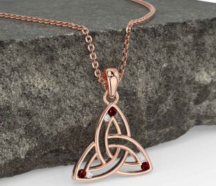 Diamond Garnet Rose Gold Celtic Trinity Knot Necklace