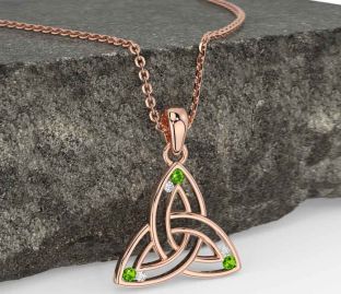 Diamond Peridot Rose Gold Celtic Trinity Knot Necklace