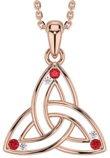 Diamond Ruby Rose Gold Celtic Trinity Knot Necklace