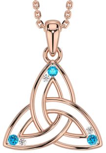 Diamond Topaz Rose Gold Celtic Trinity Knot Necklace