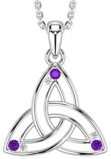 Diamond Amethyst Silver Celtic Trinity Knot Necklace