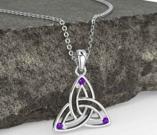 Diamond Amethyst Silver Celtic Trinity Knot Necklace
