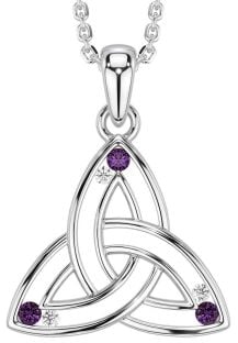 Diamond Alexandrite Silver Celtic Trinity Knot Necklace