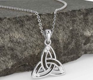 Diamond Silver Celtic Trinity Knot Necklace