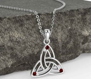 Diamond Garnet Silver Celtic Trinity Knot Necklace