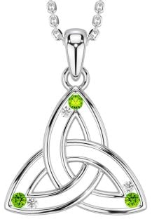 Diamond Peridot Silver Celtic Trinity Knot Necklace