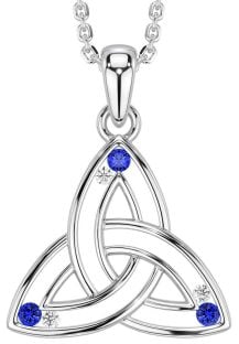 Diamond Sapphire Silver Celtic Trinity Knot Necklace