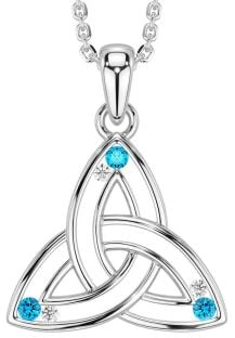 Diamond Topaz Silver Celtic Trinity Knot Necklace