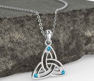 Diamond Topaz Silver Celtic Trinity Knot Necklace