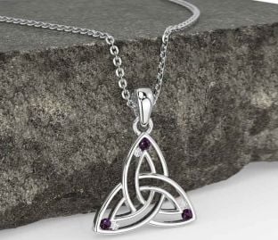 Diamond Alexandrite White Gold Celtic Trinity Knot Necklace