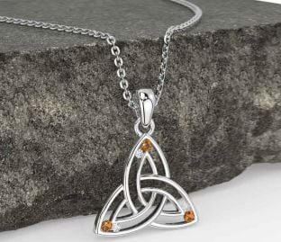 Diamond Citrine White Gold Celtic Trinity Knot Necklace