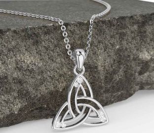 Diamond White Gold Celtic Trinity Knot Necklace