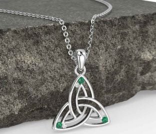 Diamond Emerald White Gold Celtic Trinity Knot Necklace