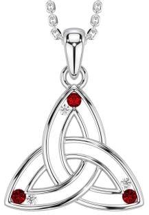 Diamond Garnet White Gold Celtic Trinity Knot Necklace