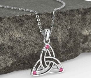 Diamond Pink Tourmaline White Gold Celtic Trinity Knot Necklace