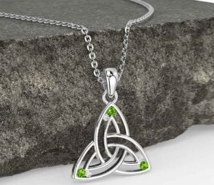 Diamond Peridot White Gold Celtic Trinity Knot Necklace