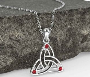Diamond Ruby White Gold Celtic Trinity Knot Necklace