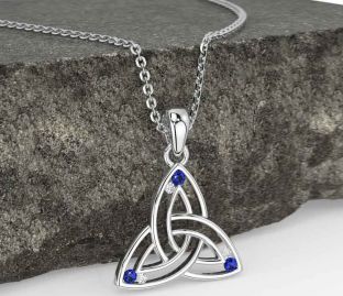 Diamond Sapphire White Gold Celtic Trinity Knot Necklace