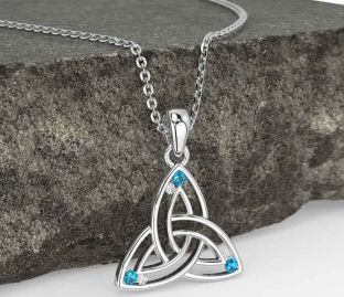Diamond Topaz White Gold Celtic Trinity Knot Necklace