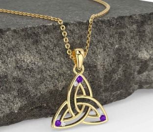 Diamond Amethyst Gold Celtic Trinity Knot Necklace