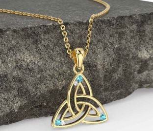 Diamond Aquamarine Gold Celtic Trinity Knot Necklace