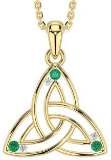 Diamond Emerald Gold Celtic Trinity Knot Necklace