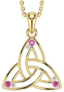 Diamond Pink Tourmaline Gold Celtic Trinity Knot Necklace