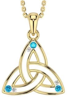 Diamond Topaz Gold Celtic Trinity Knot Necklace