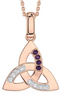 Diamond Alexandrite Rose Gold Silver Celtic Trinity Knot Necklace