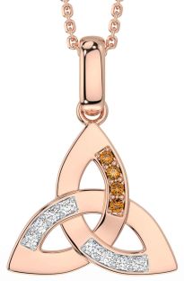 Diamond Citrine Rose Gold Silver Celtic Trinity Knot Necklace