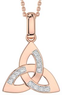 Diamond Rose Gold Silver Celtic Trinity Knot Necklace