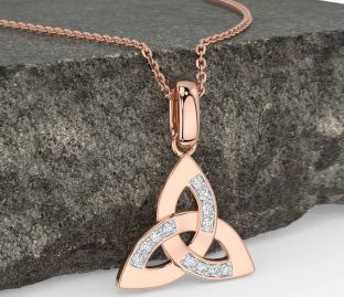 Diamond Rose Gold Silver Celtic Trinity Knot Necklace