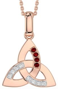 Diamond Garnet Rose Gold Silver Celtic Trinity Knot Necklace