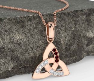 Diamond Garnet Rose Gold Silver Celtic Trinity Knot Necklace