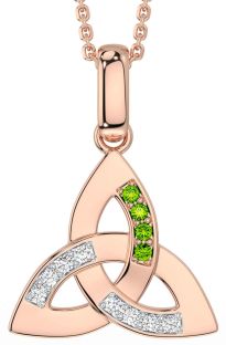 Diamond Peridot Rose Gold Silver Celtic Trinity Knot Necklace