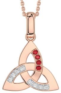 Diamond Ruby Rose Gold Silver Celtic Trinity Knot Necklace