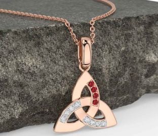 Diamond Ruby Rose Gold Silver Celtic Trinity Knot Necklace