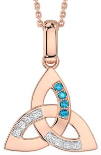 Diamond Topaz Rose Gold Silver Celtic Trinity Knot Necklace