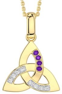 Diamond Amethyst Gold Silver Celtic Trinity Knot Necklace